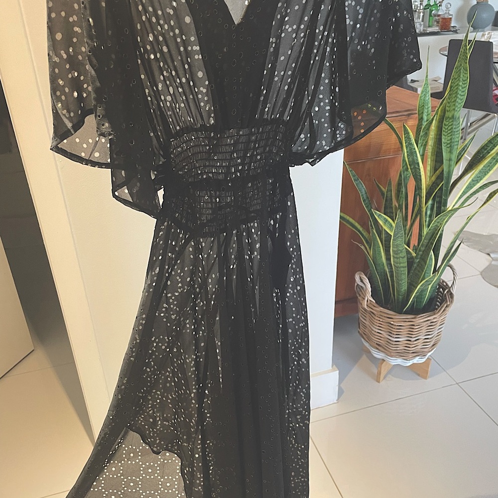 Maje-Long sheer black flowy dress